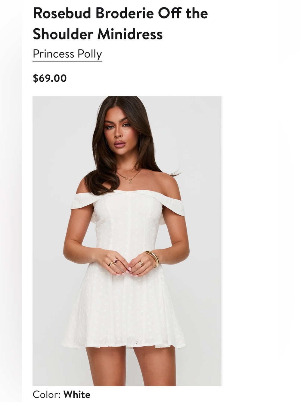 Princess Polly White Rosebud Broderie Off the Shoulder Minidress
